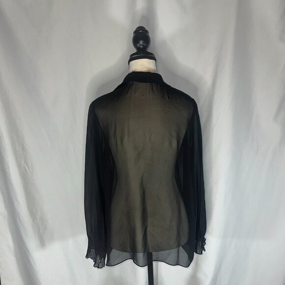 Lafayette 148 New York - Silk Sheer Top Pleated Tie Neck Pleated Size Medium - Picture 4 of 11